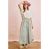 FLORAL EYELET SIDE ELASTIC STRIPES WIDE LEG PANTS