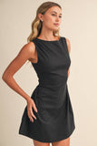 ID10174-A SLEEVELESS WOVEN MINI DRESS WITH SIDE PLEAT DETAIL