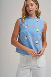 FLORAL EMBROIDERED A LINE SLEEVELESS TOP