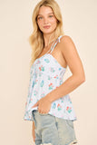 Floral Stripe Ruched Cami Top