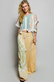 Round Neck Contrast Floral Eyelet Trim Rib Short Sleeve Top