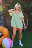 R5596A Striped Knit Binding Details V-neck Romper