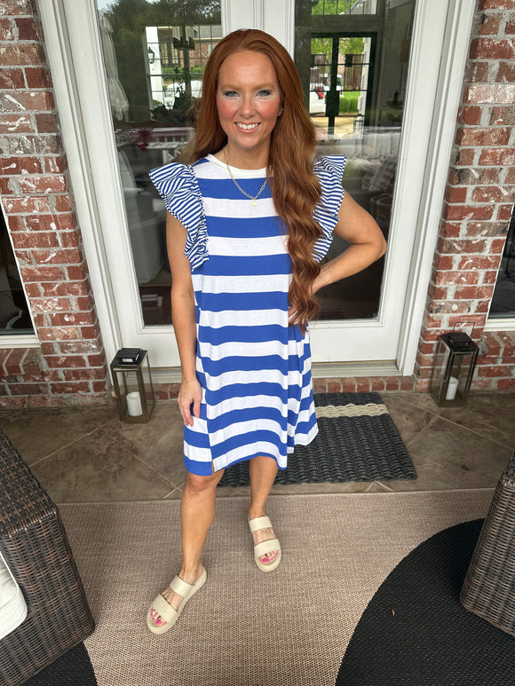 Blue And White Stripe T-Shirt Dress