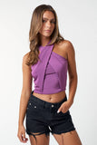 BT23539 Halter Neck Front Cross Detail Tank Crop Top