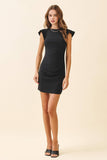 CD05798-Round Neck Flutter Cap Sleeve Ruched Detail Dress