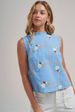 FLORAL EMBROIDERED A LINE SLEEVELESS TOP