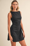 ID10174-A SLEEVELESS WOVEN MINI DRESS WITH SIDE PLEAT DETAIL