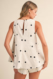 IST6095-A POLKA DOT DENIM LONGLINE TOP AND SHORT SET
