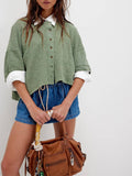 Oversized boxy round neck Buttoned short sleeve knit top