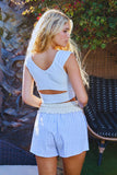 P5574-1 | Contrast Detail Striped Seersucker Short