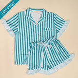 Slumber Party Pajama Shorts Set–Sicily Stripes Teal Pre-Pack