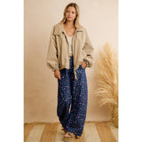 WOMEN NAVY FLORAL PRINT RELAXED WIDE LEG PANTS