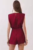CP10295-Padded Shoulders Elasticized Waist Back Tie Romper
