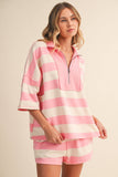 IST5983-A  STRIPED HALF ZIP TOP AND SHORTS SET