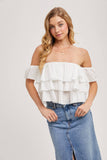 TEXTURED OFF-THE-SHOULDER TIERED CROP TOP