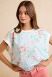 Floral Printed Terry Open Back Sleeveless Top