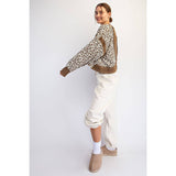 ANIMAL PRINT TERRY OPEN BACK LONG SLEEVE TOP