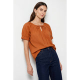 Keyhole Tie Neck Short Sleeve Blouse