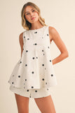 IST6095-A POLKA DOT DENIM LONGLINE TOP AND SHORT SET