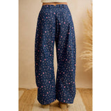 WOMEN NAVY FLORAL PRINT RELAXED WIDE LEG PANTS