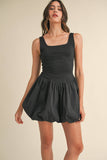 BUBBLE HEM MIXED MEDIA MINI DRESS