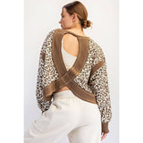 ANIMAL PRINT TERRY OPEN BACK LONG SLEEVE TOP