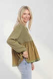 MINERAL WASHED BABYDOLL TUNIC TOP - RET3678WN
