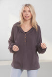 LONG PUFF SLEEVES HOODIE TUNIC TOP - RET3056PD