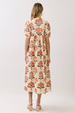 CD07309-Botanical Print Babydoll Midi Dress