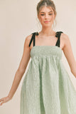 ID6302 BOW STRAP SQUARE NECK BABYDOLL MINI DRESS