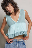 Sleeveless contrast thermal cropped babydoll top