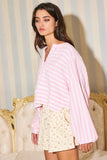 Lantern Sleeve Raw Edge Detail Oversized Stripe Top