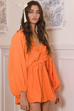 R5268D  Smocked V-neck Ruffled Solid Woven Romper