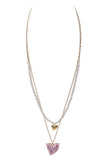 Valentine Heart Pearl W Flower 2 Layered Necklace