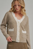 SOFT TOUCH BUTTON DOWN SWEATER CARDIGAN WITH SCALLOPED EDGE