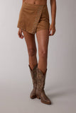 SUEDE STUDDED DETAIL ASYMMETRIC WRAPPED MINI SKORT