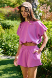 Scuba Bubble Hem And Sleeve Solid Crop Top