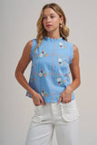 FLORAL EMBROIDERED A LINE SLEEVELESS TOP