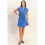 Sleeveless Collared Shirred Mini Dress