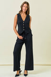 TEXTURED KNIT WIDE LEG PANTS WITH ELASTIC WAIST
