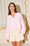 Lantern Sleeve Raw Edge Detail Oversized Stripe Top