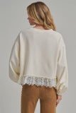 PUMPKIN APPLIQUE FALL THANKSGIVING TOP WITH EYELASH LACE HEM