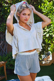 T2576 Short Sleeve Ruffled Hoodie Crop Top