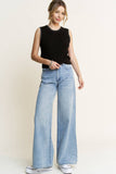 HQP0001-DENIM WIDE LEG JEANS-BROKEN