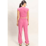 Rolled Sleeve Wrap-Front Crop Top And Jogger Set