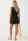 Smocking Sleeveless Front Zip Romper