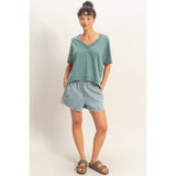 Oversized V-Neck Short Sleeve Top