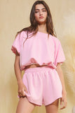 Scuba Bubble Hem And Sleeve Solid Crop Top
