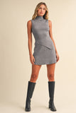IST6664 HIGH NECKLINE ASYMMETRIC HEM SLEEVELESS SWEATERSET