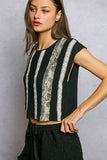 Round Neck Trim Point Floral Patch Sleeveless Top